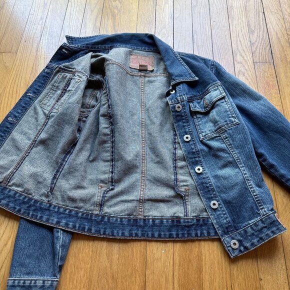Vintage 90s Guess Size M Blue Denim Authentic Original Jeans Trucker Jacket - Picture 6 of 16